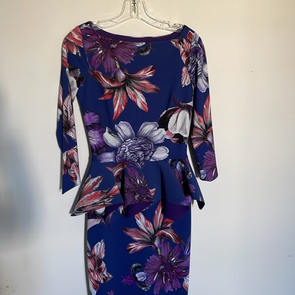 CHIARA BONI LA PETITE ROBEFloral High-Neck Long-Sleeve Peplum Dress Size 42(6) - Picture 6 of 7